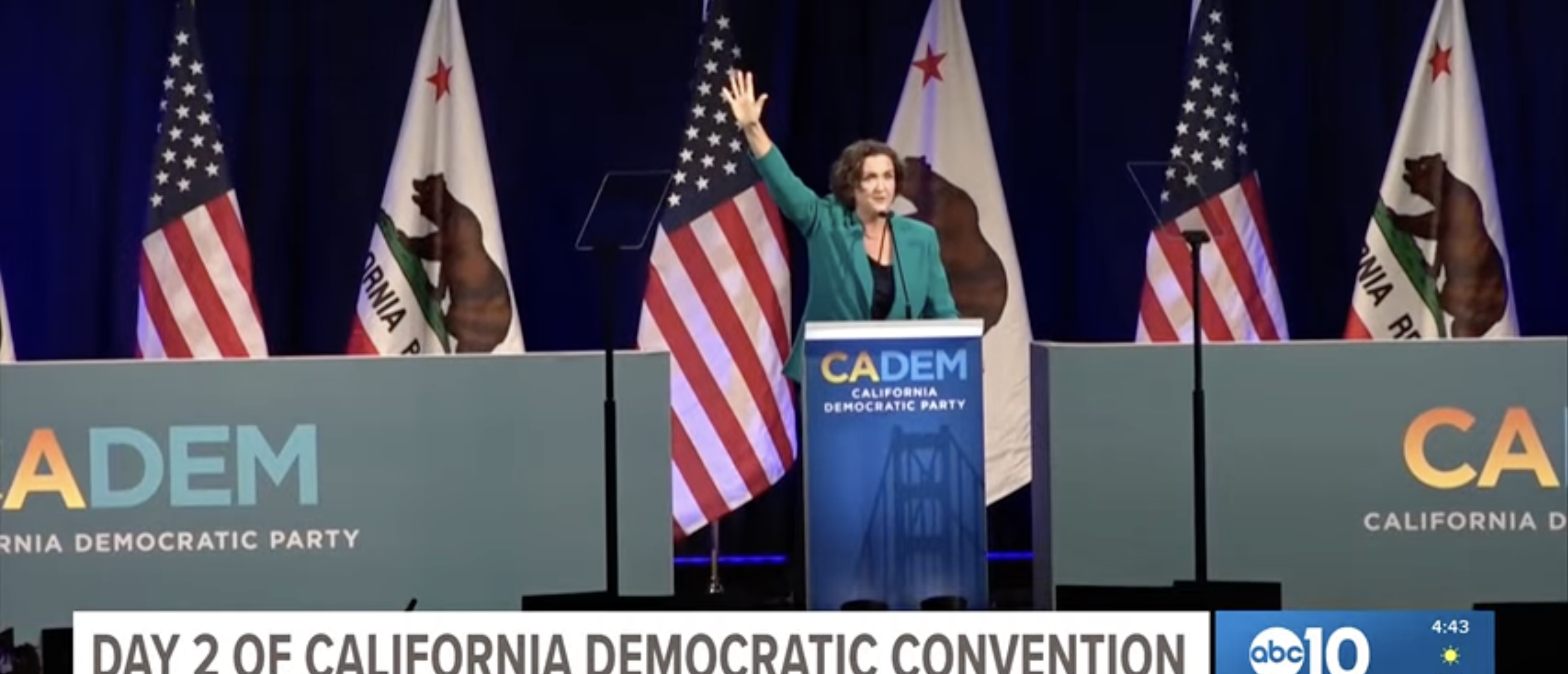 Katie Porter at the CA Democrat Convention [Screenshot/YouTube/ABC10]